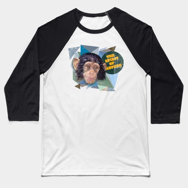 Low polygon art of young chimpanzee with grunge texture. Baseball T-Shirt by Lewzy Design